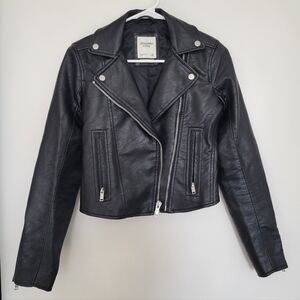 Black Cropped Moto Leather Jacket